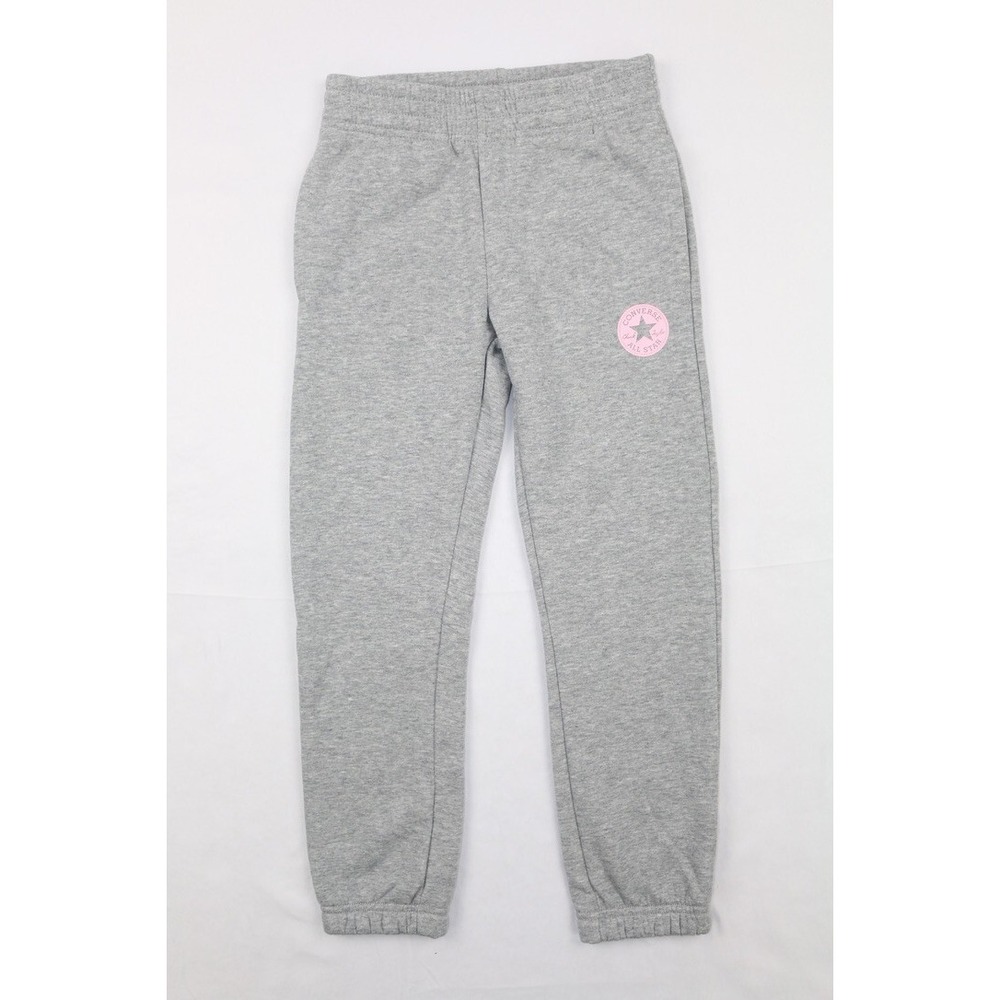 Converse Girls Fleece Logo Joggers Comfortable Gray Heather Sz S 8/10